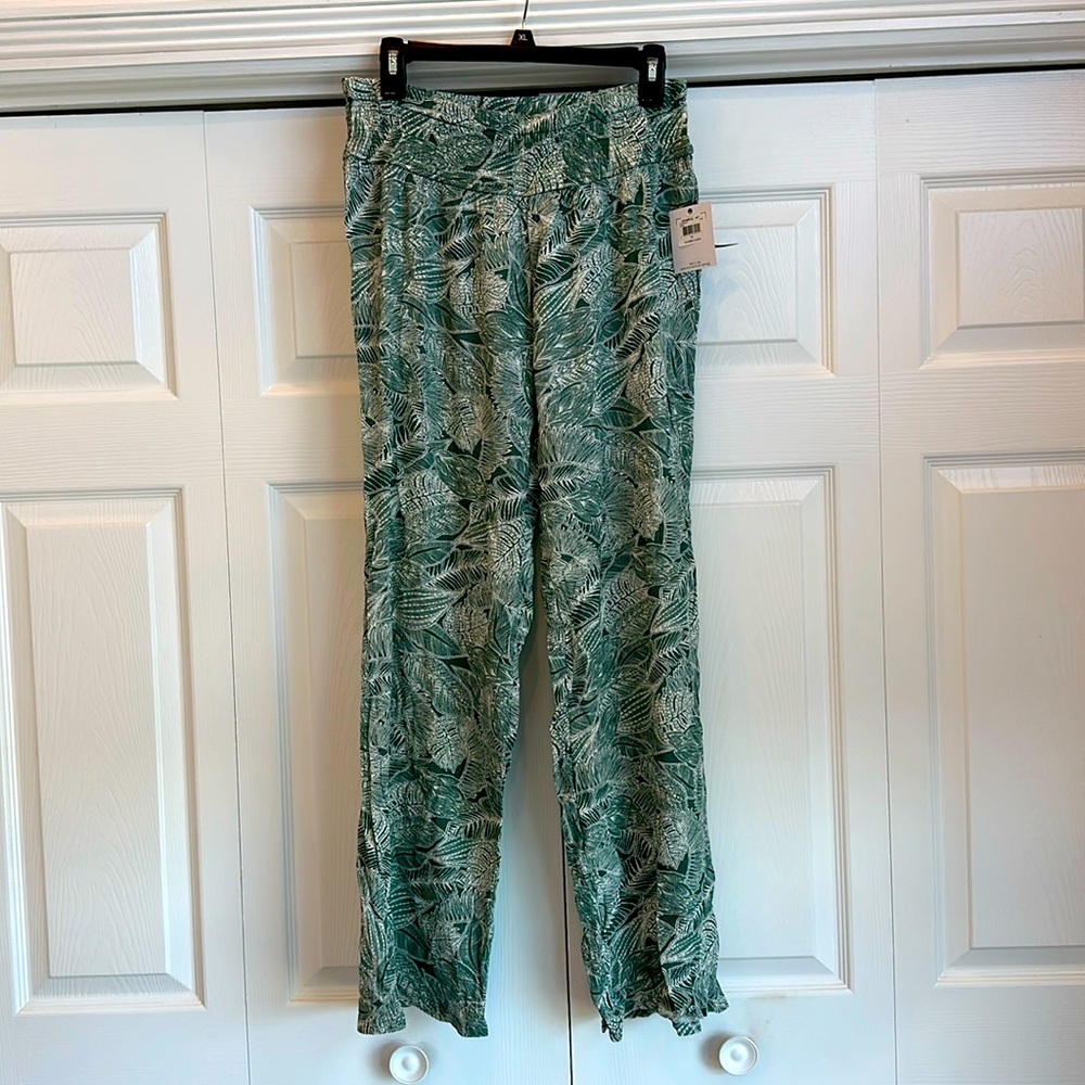 XL O’Neill Johnny Green Palm leaf gauze wide-leg pant